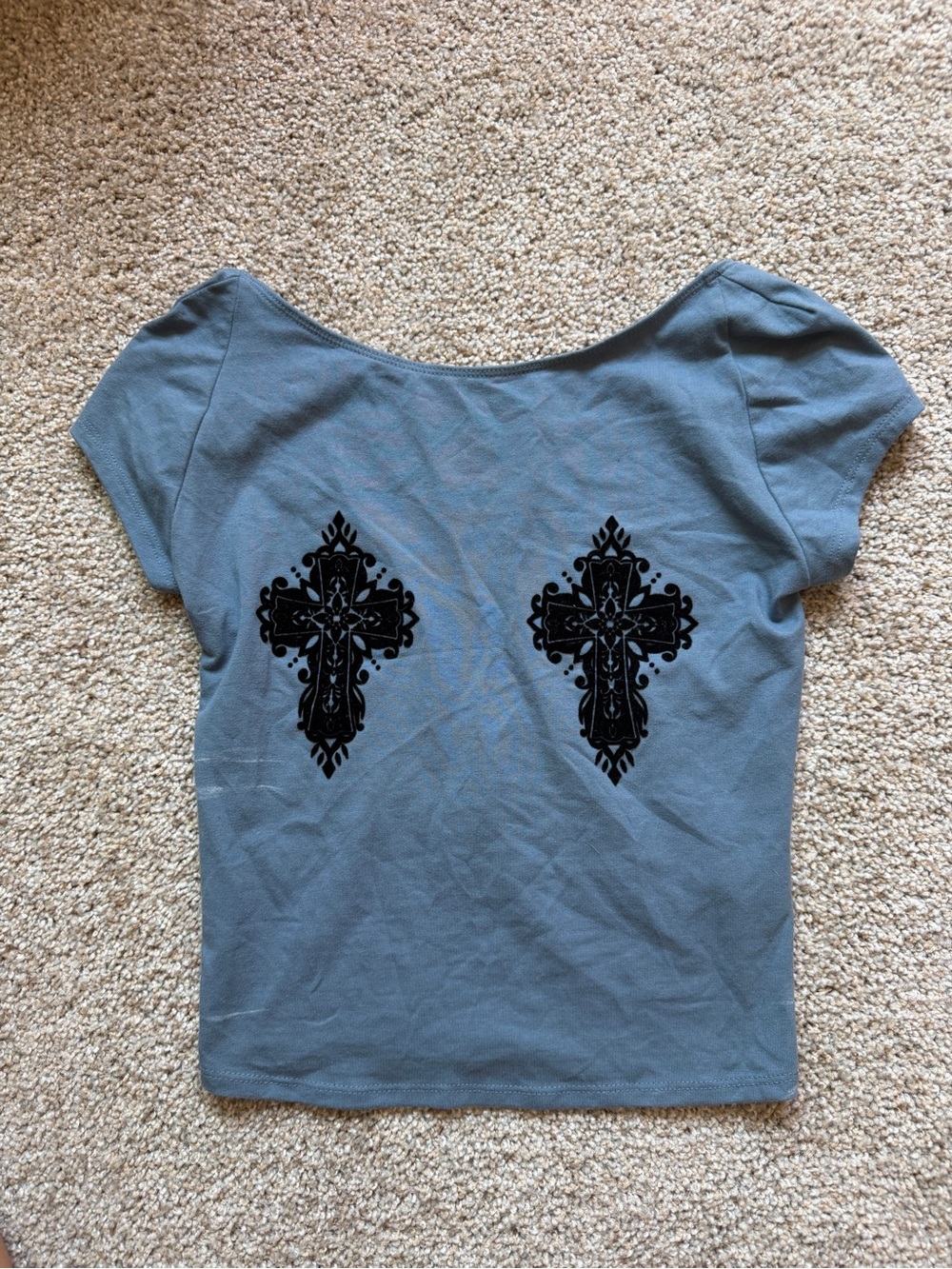 Urban Outfitters Slate Blue Short Sleeve Tee with Black Cross Prints